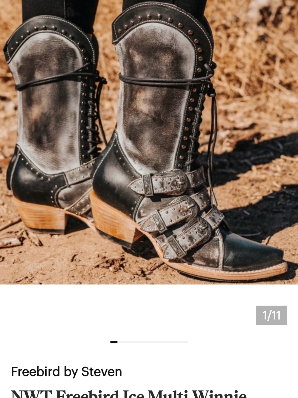 Freebird by Steven Black & Gray Multi-Strap Lace-Up Western Booties